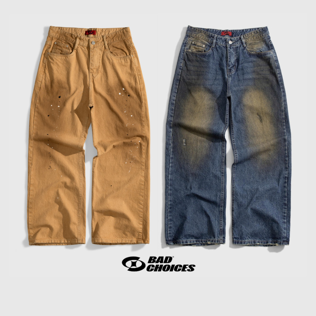 Bad Choices | Quần Jeans suông LEATHER PATCH phối túi da