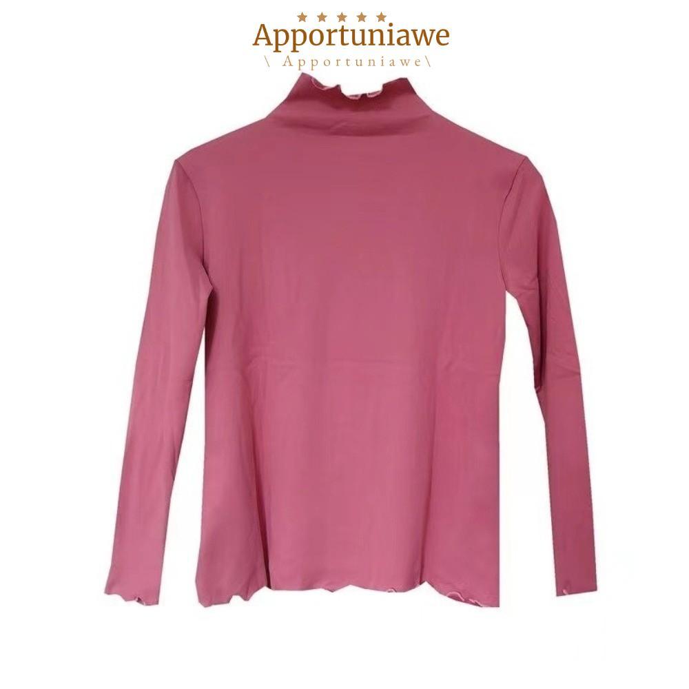 IAPPORTUNIA Mock Neck Base Layer Top, Áo thun dài tay mềm mại ấm áp dài tay, đa năng Ruffle Trim Vải