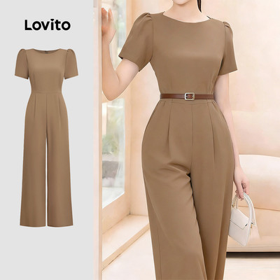 Áo liền quần nữ Lovito nâu xuân hè xếp ly thanh lịch L183AD387