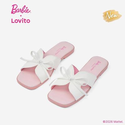 (New Arrival) Barbie™ X Lovito Dép Xăng Đan Đế Bằng Màu Hồng Da Pu Phong Cách Hàn Quốc Dành Cho Nữ LBL5AD040