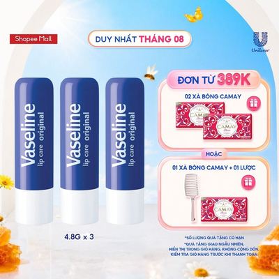 Combo 03 son dưỡng môi Vaseline Lip Care mềm mịn dạng thỏi 4.8g