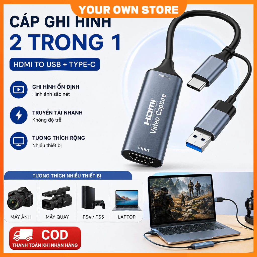 🔥FREESHIP🔥Card ghi hình video 4k HDMI sang USB/Type-C Ugreen| Hỗ trợ Capture 4K30Hz| Độ phân giải