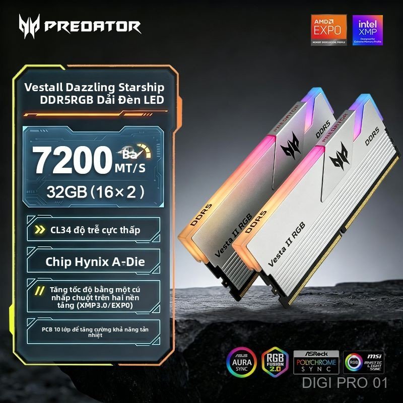 Ram PC Acer Predator DDR5 6000 6400 6800 C32 C34 RGB tản nhiệt cao cấp chính hãng bán chạy