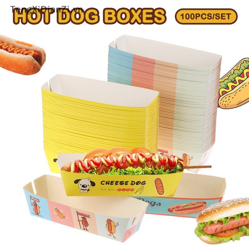 100 Chiếc Không Lạnh Nửa Dài / Hotdog Khay Có Thiết Kế In Hình Hotdog Sandwich Hot Dog Paaging Khay 