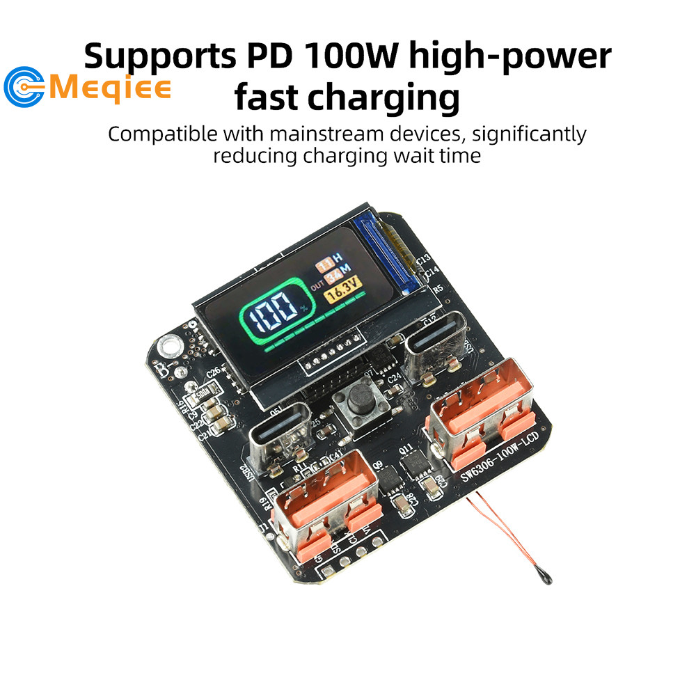 Mô-đun sạc nhanh pin Lithium hai chiều 4S PD 100W Màn hình màu SW6306 Bo mạch chủ ngân hàng điện