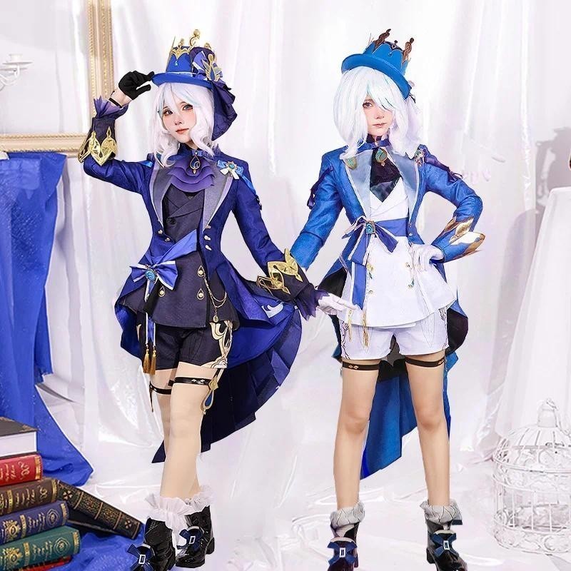 Genshin Impact Furina Cosplay Costume Fontaine Uniform Hat Wig Black White Suit Full Set Comic Con O