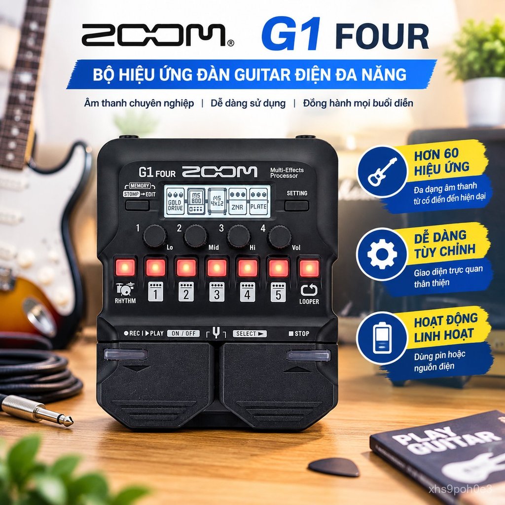 Bàn đạp hiệu ứng guitar ZOOM G1 G1X FOUR, âm thanh đa dạng chất lượng cao