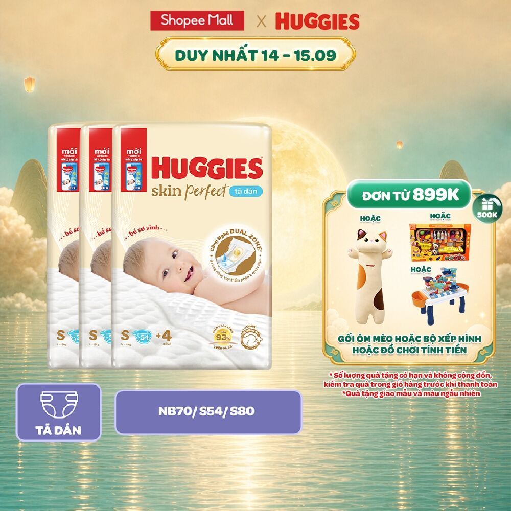 Combo 2/ Combo 3 Tã dán sơ sinh Huggies Skin Perfect NB70/S54/S80/M76