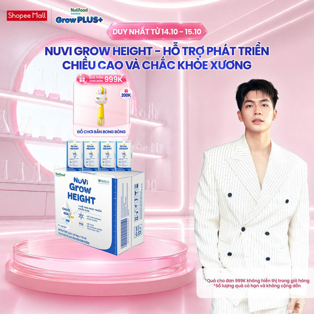 Thùng 24 hộp SBPS Nuvi Grow Height 1+ hỗ trợ phát triển chiều cao hộp 110ml