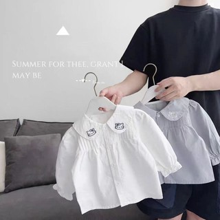 Bé Gái Mùa Thu 2025 Áo Sơ Mi Mới Trẻ Em Thêu Áo Sơ Mi Bé Gái Trắng Tay Dài