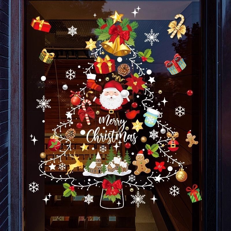 Đồ trang trí Giáng sinh Dán tĩnh Sáng tạo Ông già Noel Cây cửa sổ Nhãn dán cửa kính Nhãn dán cửa sổ 