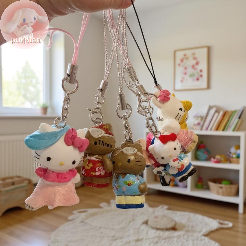 Purplen Hello Kitty Hawaii Móc Khóa Hello Kitty Charm Mặt Dây Chuyền Móc Khóa Trang Sức Cho Bé Gái N