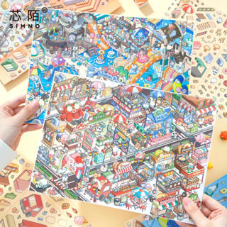  ENWEI 7 Cái  Paradise Series  Chất liệu chống nước 3D Nhãn dán phong cảnh cực lớn Công viên giải trí nước Phong cách hoạt hình để ghi nhật ký Sổ lưu niệm Người lập kế hoạch Trang trí Đồ dùng văn phòng phẩm 