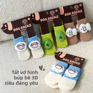 Tất chống trượt cho chó hình thú bông 3D siêu đáng yêu - Dành cho chó nhỏ như Teddy, Bichon - Chống trượt, chống bẩn trong nhà - Ngăn móng cào - Size S-M-L