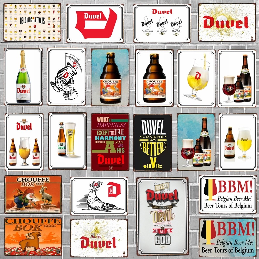 Bia Bỉ Chouffe Duvel Kim Loại Tín Hiệu Tấm Trang Trí Tường Cho Quán Rượu Nhà Bếp Nhà Vintage Sắt Pos