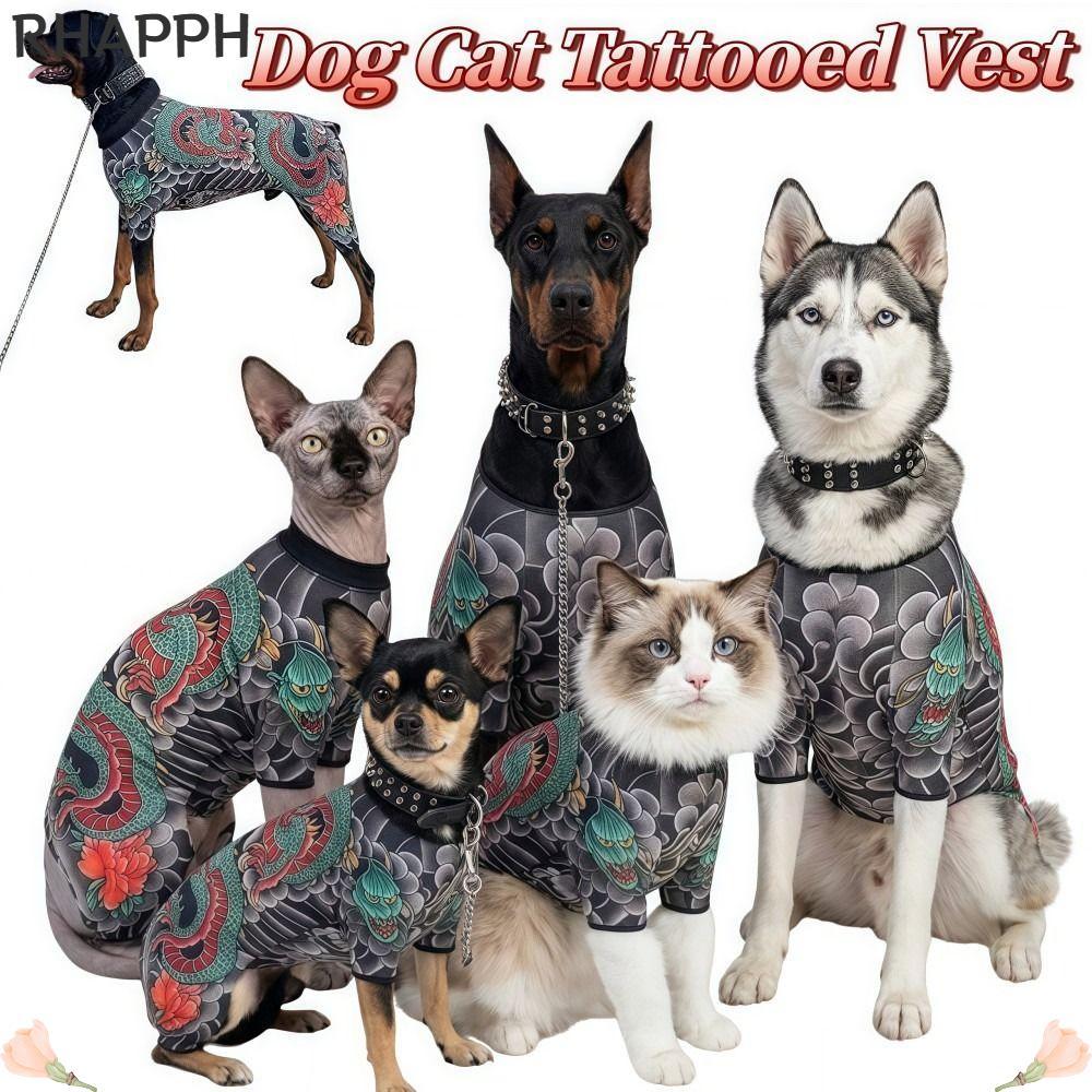 RHAPPH Pet Tattoo Jacket, Áo Vest hình mèo ngộ nghĩnh thoáng khí, sáng tạo Bốn mùa mát mẻ giống như 