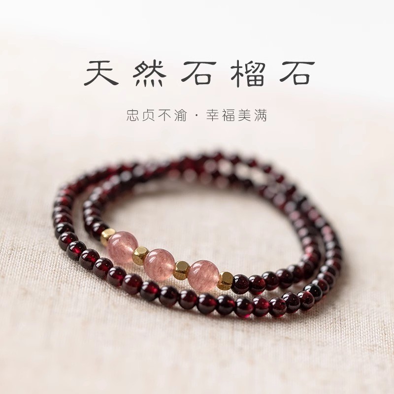 Preferred#Natural Wine Red Genuine Garnet Bracelet for Women, Strawberry Crystal Fortune Bead Jewelr