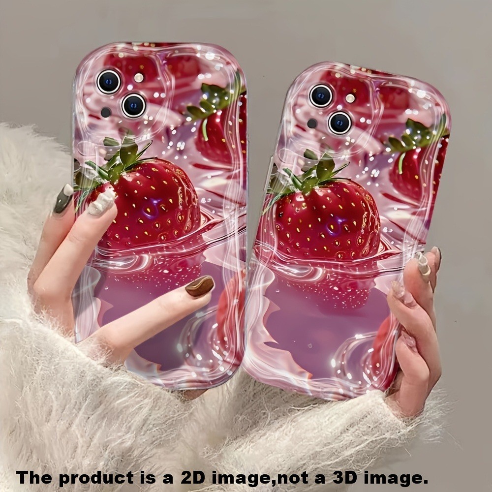 A Water Ripple Strawberry Art 2D Graphic Design Cream Wavy Edge Case cho iPhone 17 16 15 14 13 12 11