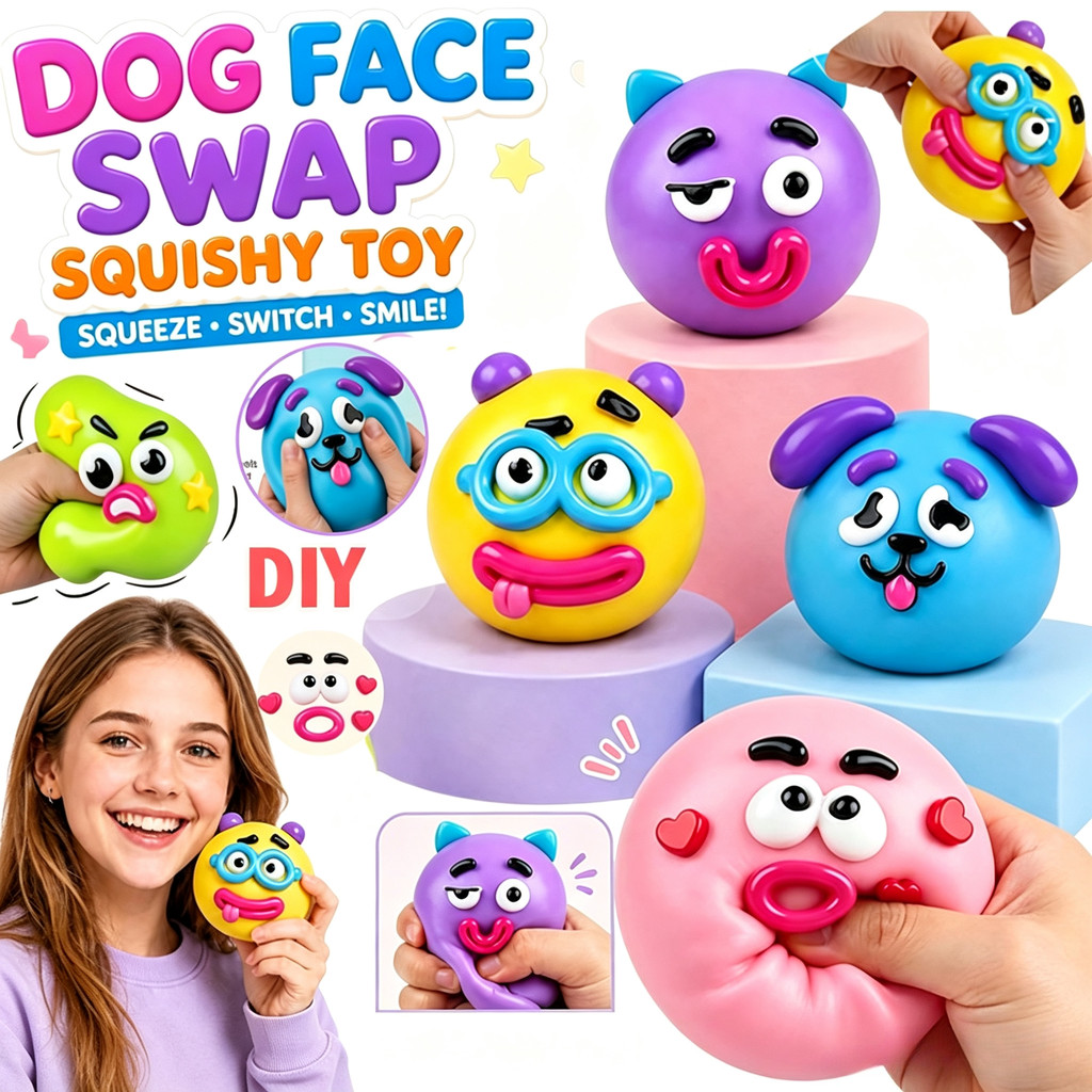Squishy Dog Face Swap Phụ kiện bàn làm việc giảm căng thẳng cho trẻ em Người lớn