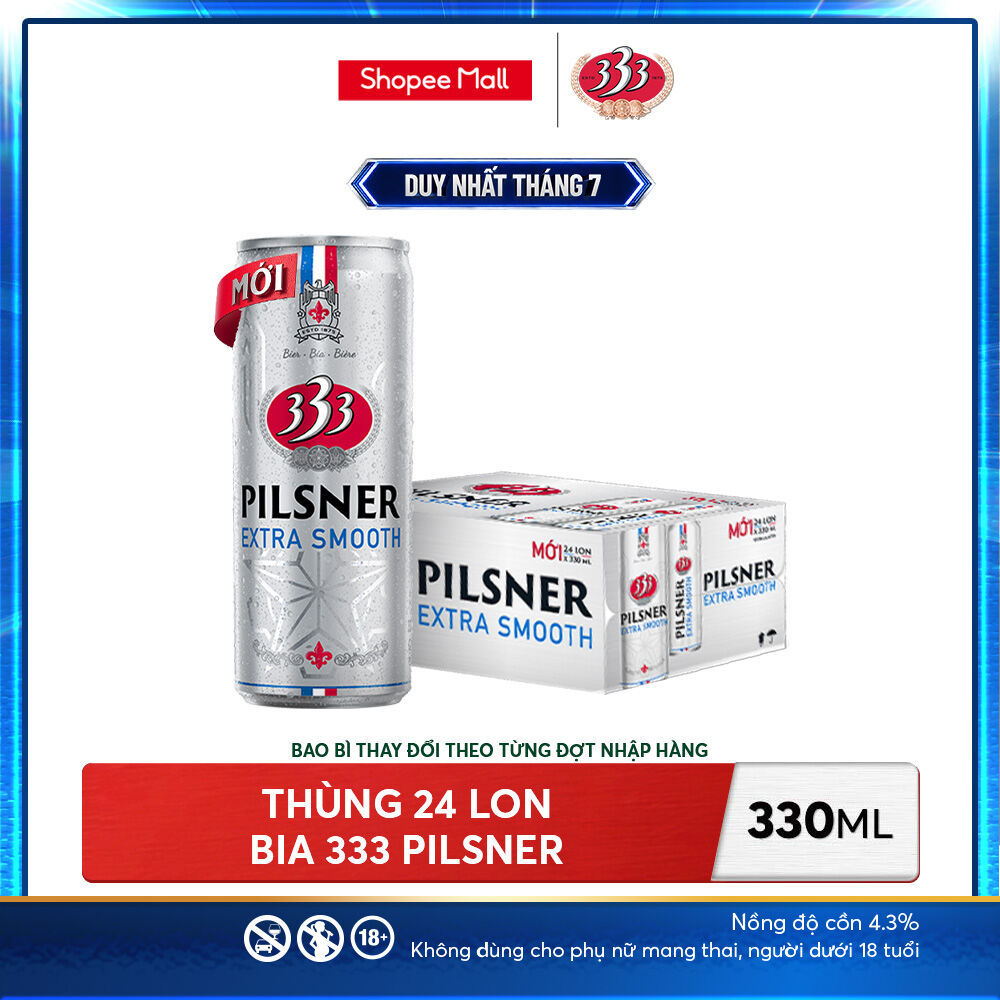 Nồng độ cồn 4.3% - Thùng 24 Bia 333 Pilsner 330ml