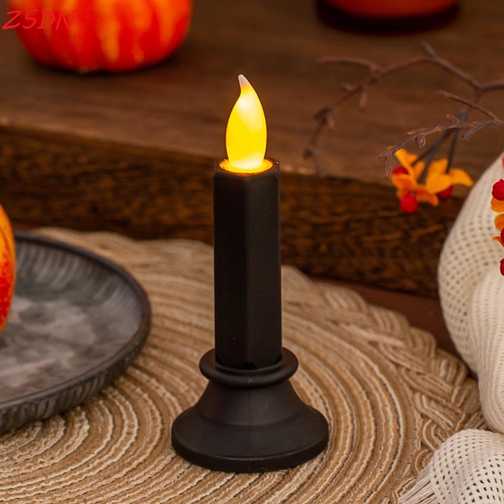 ZSDN Nến LED đen ZSDN Halloween, Nến điện tử LED ấm áp không cháy, Đèn nến điện tử bằng nhựa mô phỏn