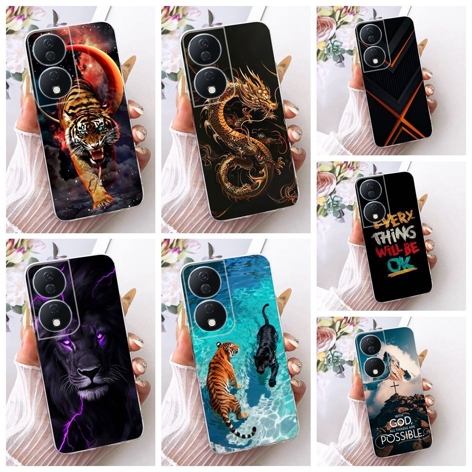 Dành Cho Vỏ Honor X7B CLK-LX1 CLK-LX2 CLK-LX3 Cool Dragon Tiger Vỏ Đá Cẩm Thạch Silicon Mềm Cho Hono