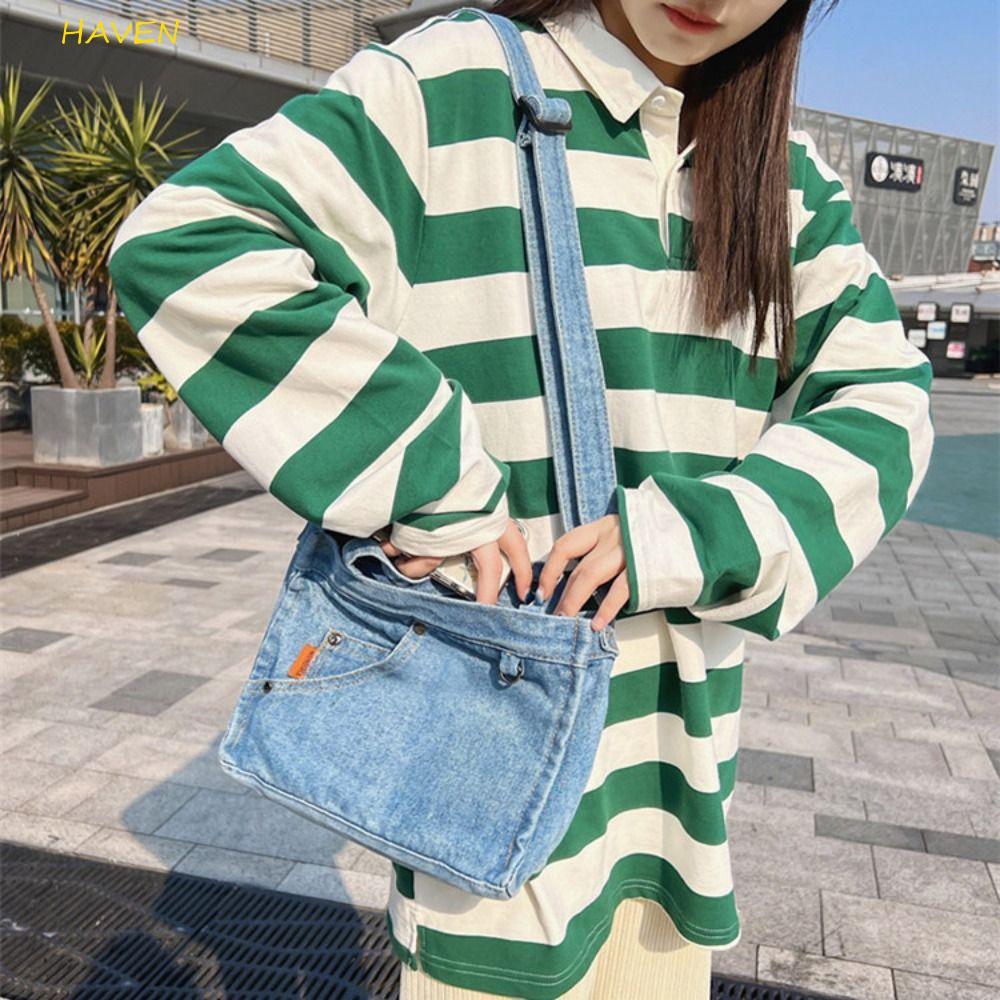 Túi đeo chéo HAVEN Denim, túi tote vải canvas cỡ lớn, túi xách thời trang, túi vuông nhỏ, túi đi làm