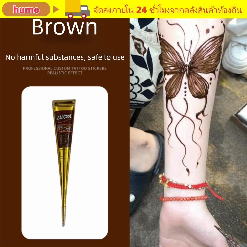 HUMO Henna Paste Cone, Kem xăm Henna tạm thời bán vĩnh viễn, Kem xăm Henna Dễ sử dụng Màu nâu đen Me