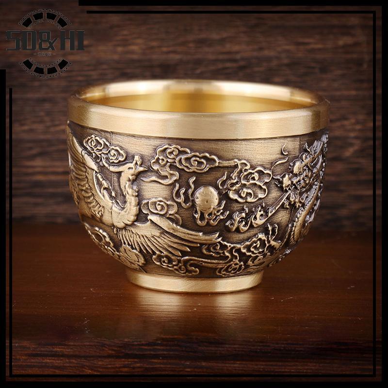 [SD & HI] Good Lu Phoenix Xi lanh Trang trí Cốc uống nước bằng đồng thau chạm khắc tay truyền thống 