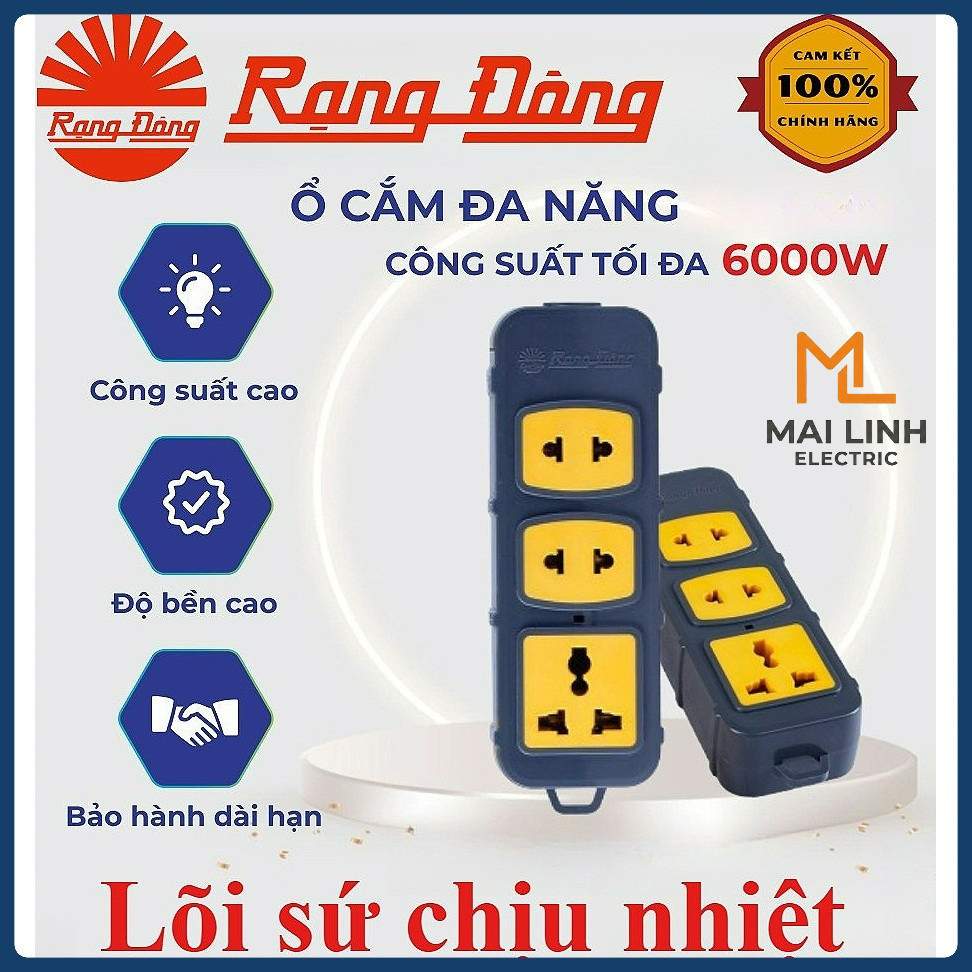 [Chính Hãng] Ổ cắm điện đa năng công suất cao 6000W (Không Dây) Rạng Đông - Siêu chịu tải -Lõi sứ ch