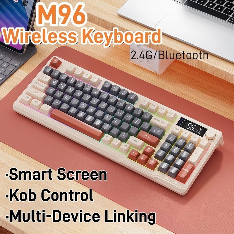 Bàn phím không dây FREEWOLF M96 96 phím Màn hình thông minh RGB PBT Chế độ kép Bluetooth