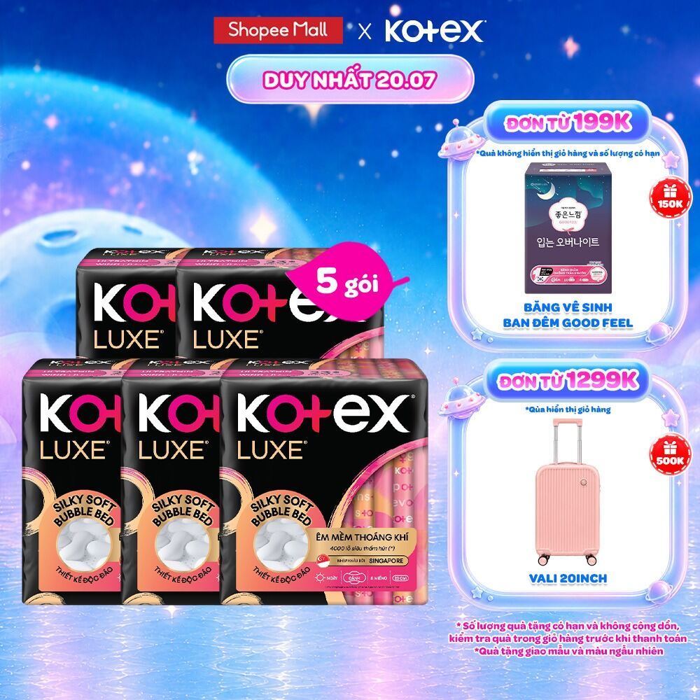 Combo 2/Combo 5/Băng vệ sinh Kotex LUXE Ngày Cánh 23cm 8 miếng