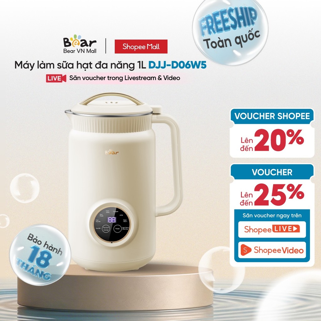[Livestream] Máy làm sữa hạt 1L Bear DJJ-D06W5 - Hàng Chính hãng