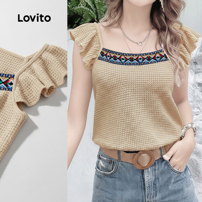 Lovito Kỳ nghỉ Áo Mùa Hè/Xuân Nữ Họa Tiết Ruffles Màu Mơ LK5LD1116