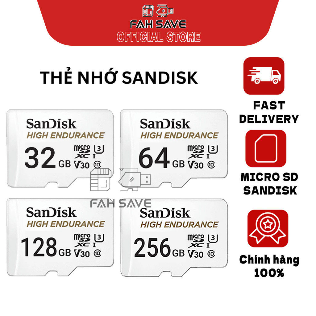 Thẻ nhớ SanDisk High Endurance microSDX SDSQQNR-GN6IA(32GB/64GB/128GB/512GB) - Bảo hành 24 tháng