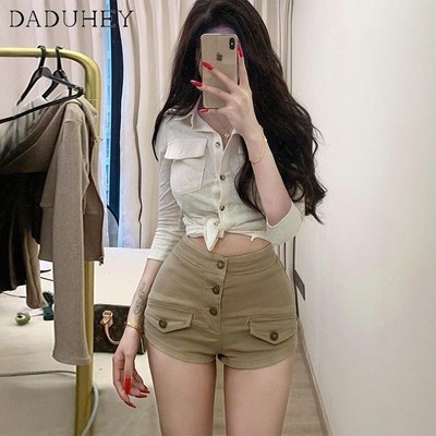 DaDuHey High Waist A- Line Denim Shorts Women's Summer Slimming Hot Hip Pants