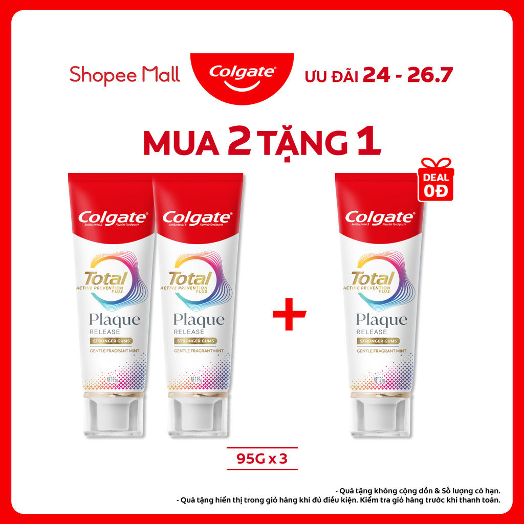 Bộ 2 Kem đánh răng Colgate Total Plaque Release 95g/tuýp giúp khỏe nướu, ngăn mảng bám hiệu quả gấp 