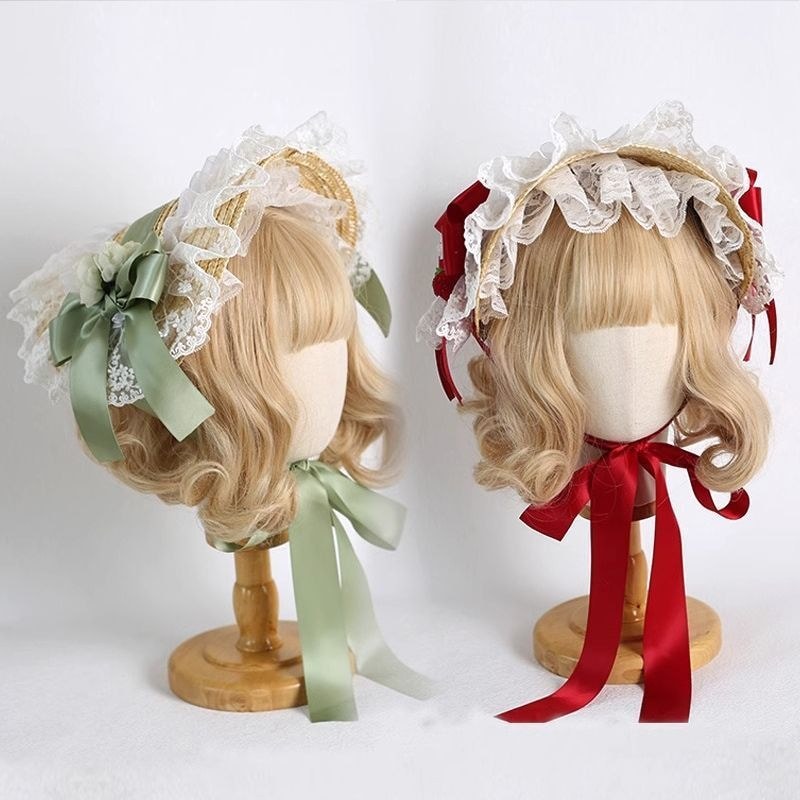 Gothic Flat Hat lolita Mũ Rơm Bonnet BNT với lolita Trung Quốc Eclectic Ren Nơ Mũ Rơm #G7. 26c #