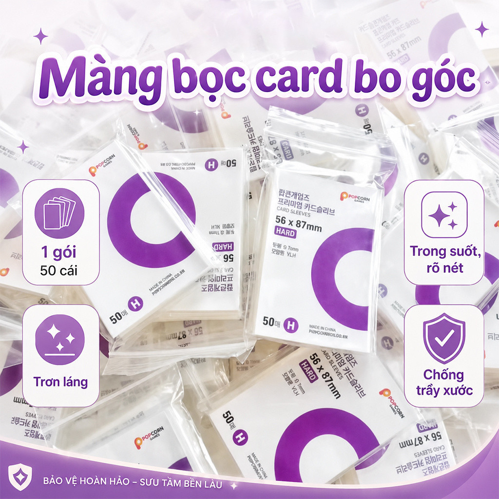 Sleeves 50 Cái Vỏ Bọc Bảo Vệ Card Kpop/Lomo/Album - Túi Đựng Card Popcorn, Mịn Trong Suốt, Chống Trầ