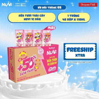 Thùng 48 Hộp Thức Uống Sữa Tươi Trái Cây NuVi Vị Dâu 110ml