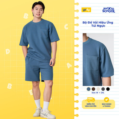 Bộ đồ nam YODY set áo quần vải waffle, phom relax thoải mái, có túi ngực MCST25S003