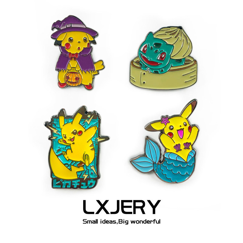 LXJERY Pokemon Pikachu Thổ Cẩm Ngộ nghĩnh Ếch Hạt Huy Hiệu Nàng Tiên Cá Pikachu