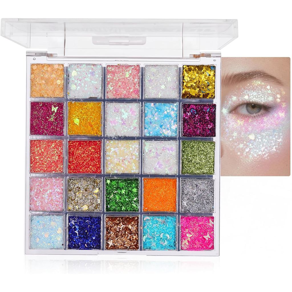 DAGEDA 25 Màu Bảng Lấp Lánh Cơ Thể, Gel Lấp Lánh Tóc Mặt Ba Chiều Chunky Sequins, Lấp Lánh Phấn Mắt 