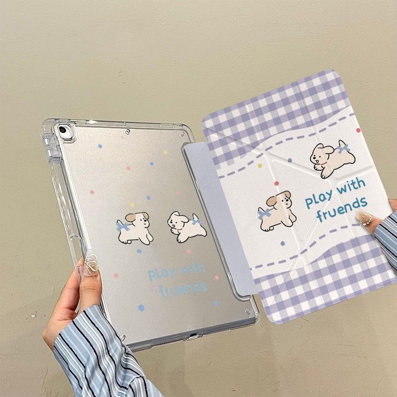 Ốp lưng hoa hồng nhạt 3‑gấp iPad11, vỏ có khe bút iPad‑Air7 chống va đập Mini7 nữ
