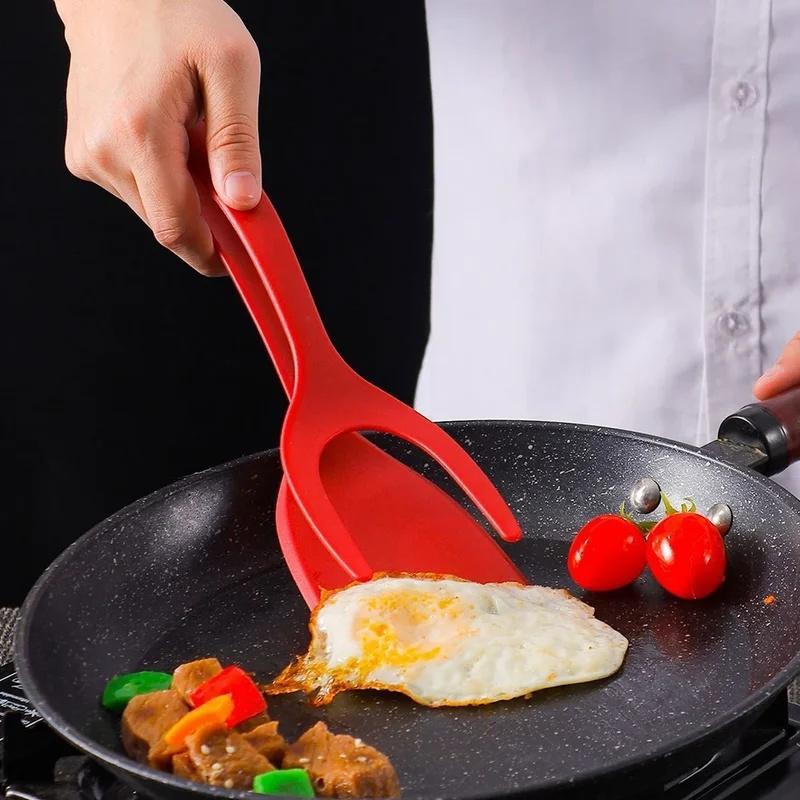 Bít tết Flipper Thìa 2 Trong 1 Kẹp Và Lật Thìa Lưỡi Silicon Trứng Flipper Dụng Cụ Cá Bánh Mì Nướng P