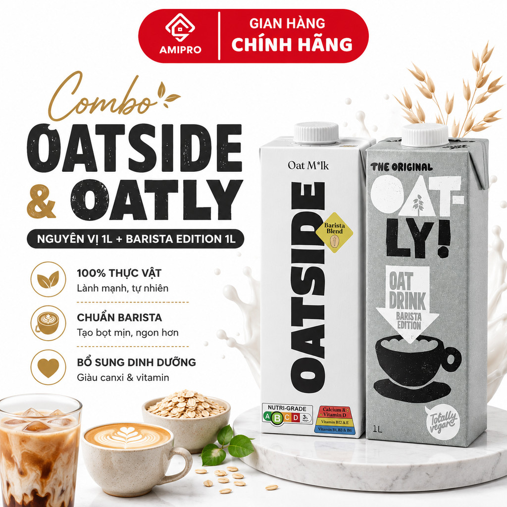 [COMBO GIÁ TỐT] Sữa Yến Mạch Nguyên Vị Oatside 1L + OATLY Barista Edition 1L