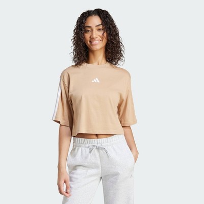 adidas Lifestyle Essentials 3-Stripes Cotton Loose Tee Women Brown JX7671