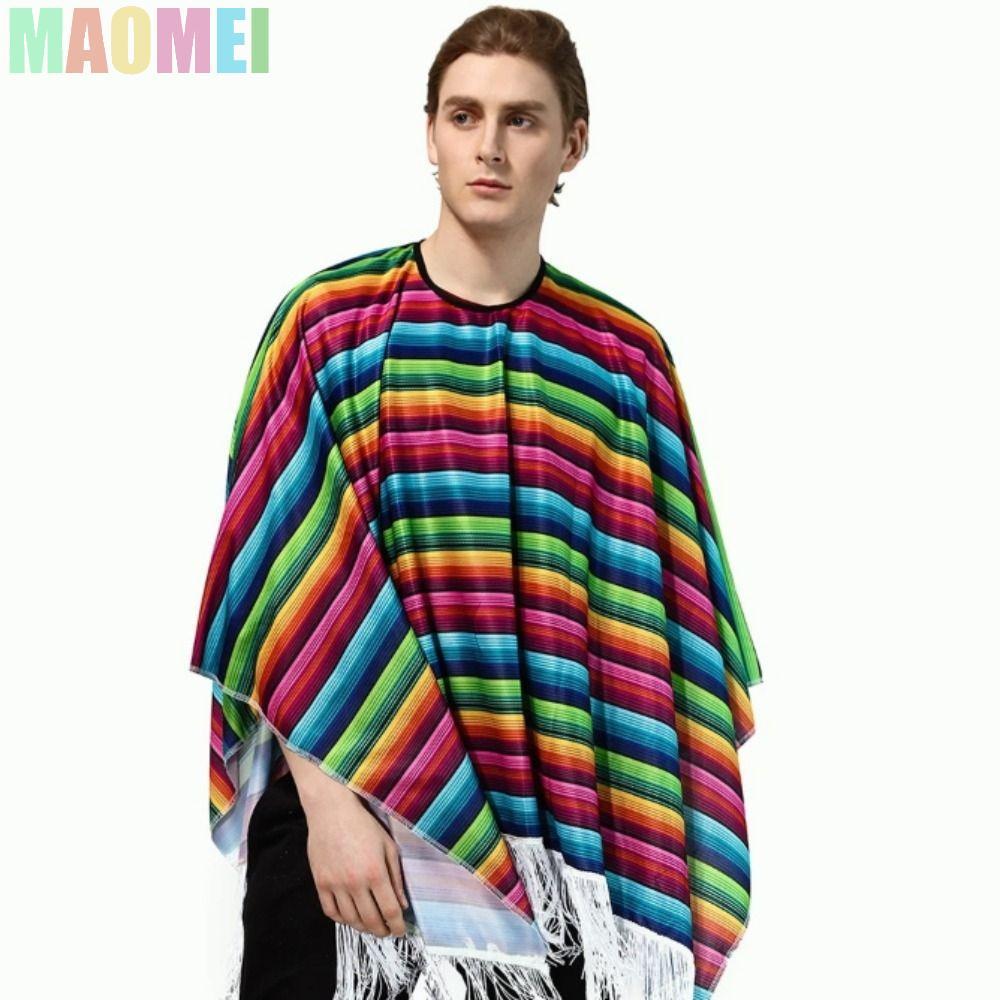 MAOMEI Mexico Trang Phục, Sọc Cầu Vồng Halloween Phong Cách Mexico Áo Choàng, Cosplay Đạo Cụ Mặc Quầ