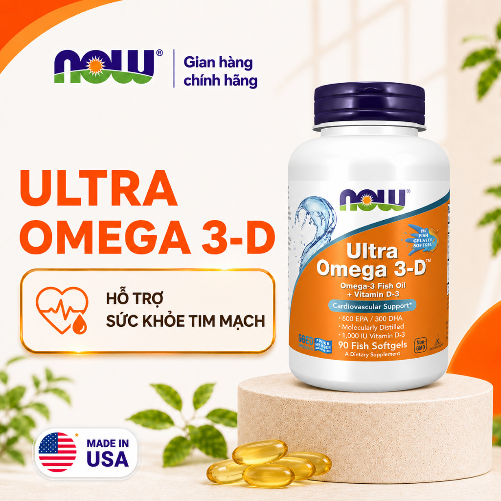 (đủ bill) Dầu cá Ultra Omega 3D, 600 EPA / 300 DHA, bổ sung vitamin D3 hỗ trợ xương khớp, tim mạch, 