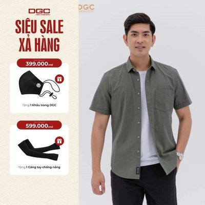 Áo Sơ Mi Ngắn Tay Nam DGC Dáng suông Regular, Vải Cotton Thoáng Mát, Thấm Hút Mồ Hôi - SASNBC34M